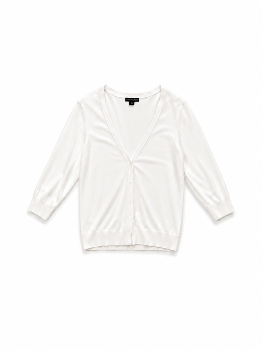 Covington White Cardigan Sweater Women's Large 3/4 Sleeve Button Front